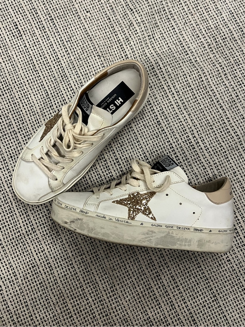 Golden Goose White Sneakers with Gold Glitter Star